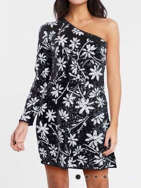 Talulah Lightening One Shoulder Floral Black White Mini Dress Size XS Eclectic